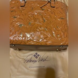 Patricia Nash Floral Embossed Leather Tote - Tan and Gold